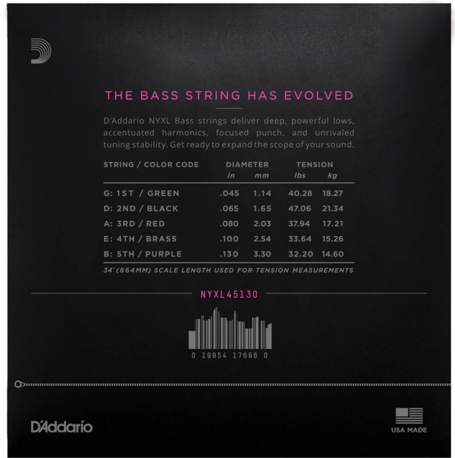 D'addario NYXL45130 El-bass NYXL Nickel Wound 045-130 (5-str) Regular Light