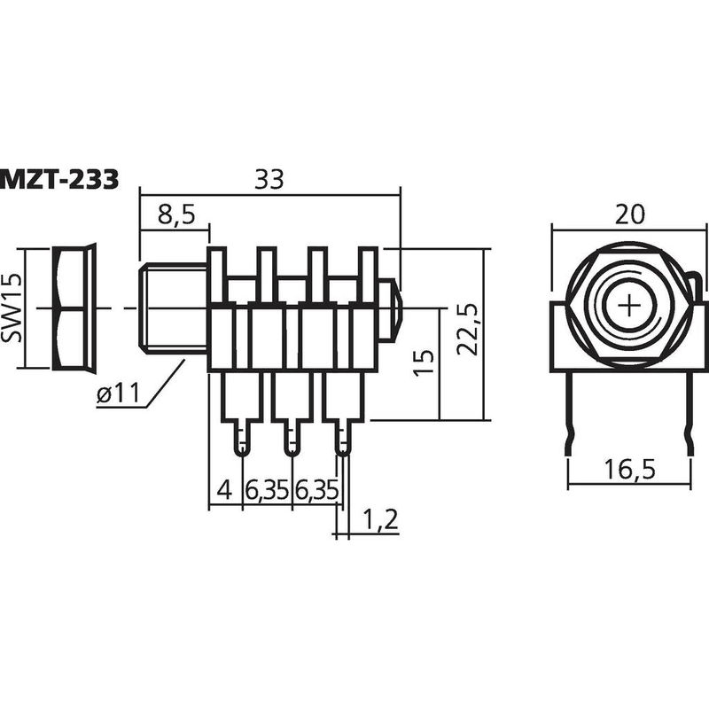 Monacor MZT-233, Jackbøsning 6.3mm