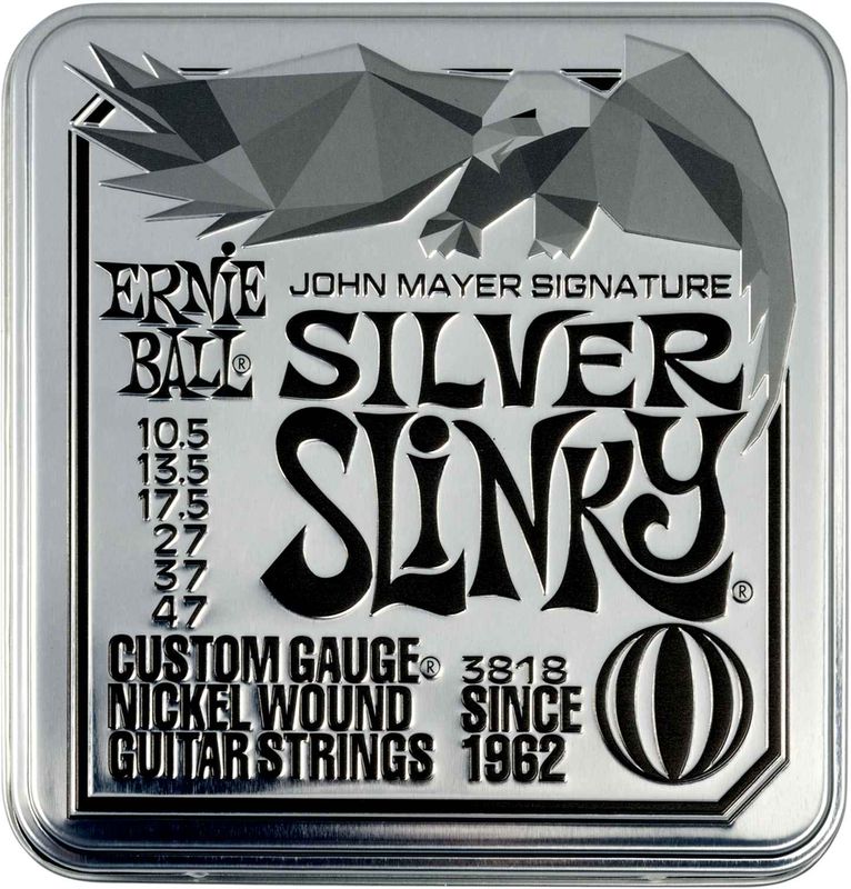 Ernie Ball EB-3818 John Mayer Signatur Strenger, Silver Slinky, 10.5-47, Tin Pack (3 sett)