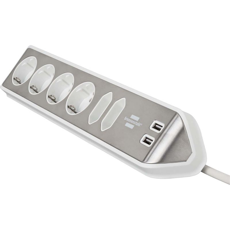 Brennenstuhl Estilo Desktop-Power, 6-veis strømforgrener, 2 USB-porter, Sølv/Hvit