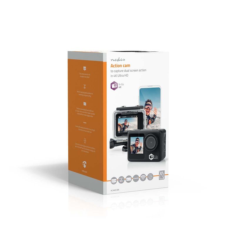 Nedis Actionkamera Dobbel Skjerm, 4K@30fps, 16 MPixel, WiFi, HD, vanntett opptil 30M