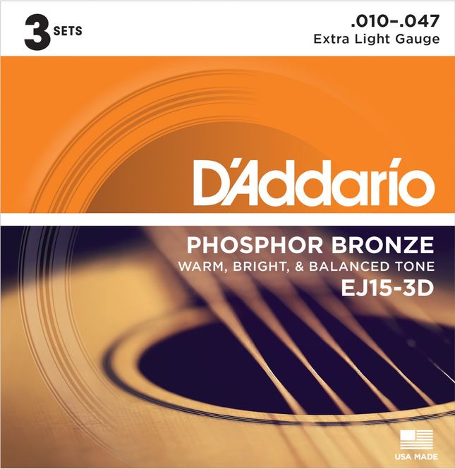 Hovedbilde D'addario EJ15-3D Western Phosphor Bronze 010 - 047 (3-pack)