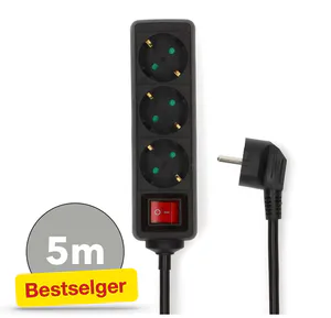 Hovedbilde Nedis 3-veis str&oslash;mforgrener, 5m kabel, 3680W, 16A, Av/p&aring;-bryter, Sort