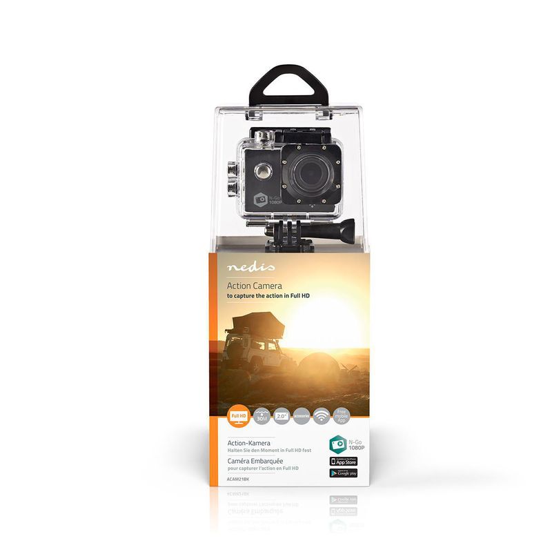 Nedis Actionkamera 1080p@30fps, 12 MPixel, WiFi, HD, vanntett opptil 30M, montering inkludert