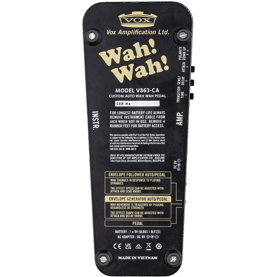 Vox V863-CA Wah pedal, Normal Wah, Envelope Generator/pedal, Envelope Follower/pedal