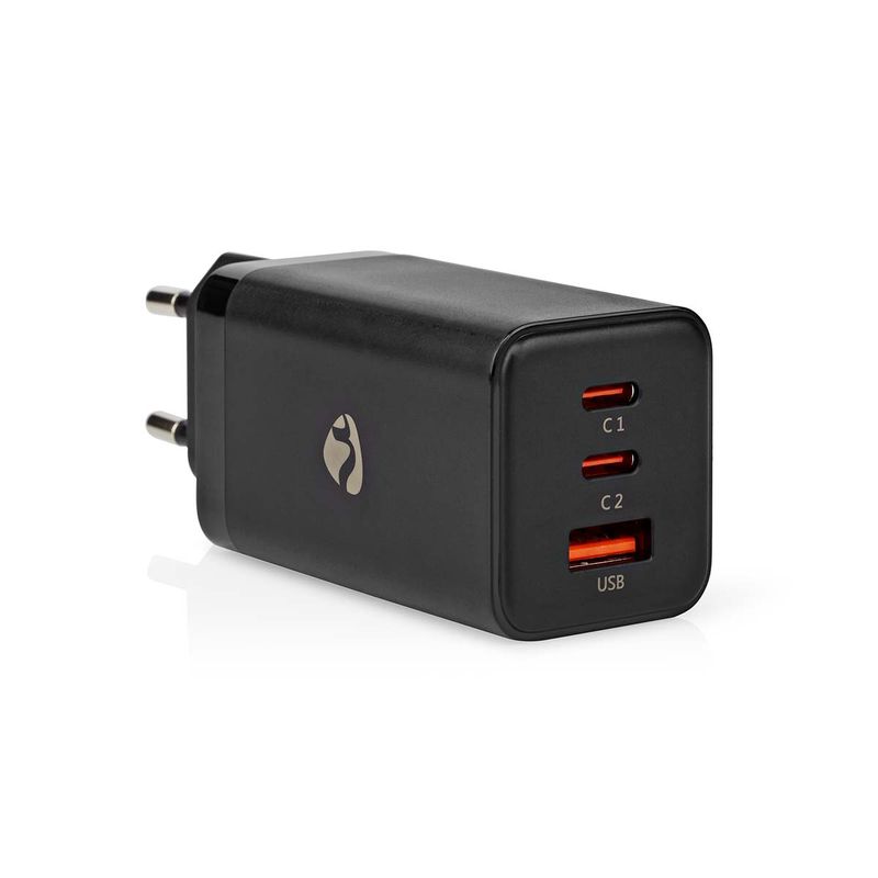 Nedis vegglader 65W, 2xUSB-C og USB-A med Hurtigladefunksjon