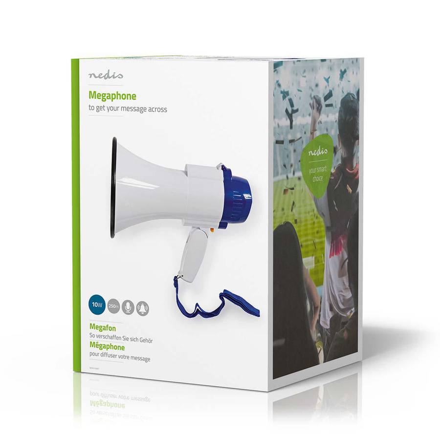 Nedis Megafon med rekkevidde på 250m, Opp til 125 dB, sirene, Opptaksfunksjon | Blå / Hvi