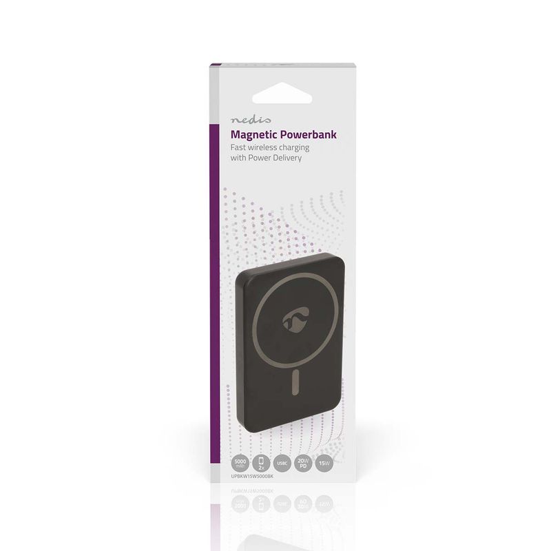 Nedis trådløs Power Bank 5000 mAh, 2-i-1 powerbank for å lade telefonen raskt med og uten kabel