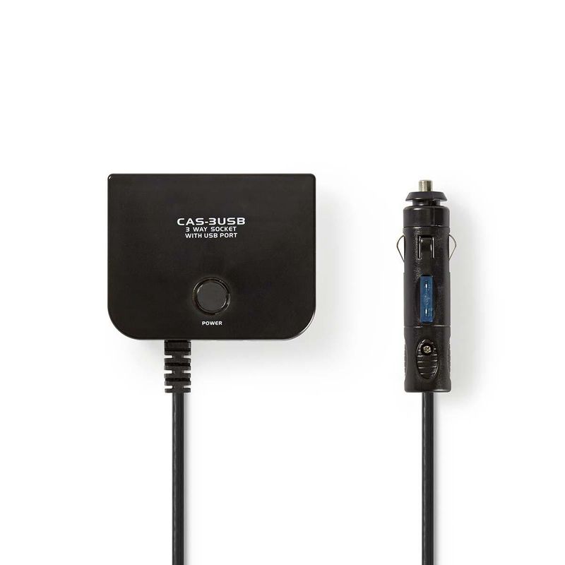 Nedis Biladapter 12V, 150W, 3x 12V + 1x USB-A for å lade USB-enheten