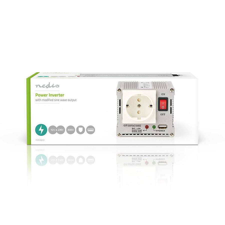 Nedis Power Inverter, Strømomformer fra 12V DC til 230V, 1xUSB port - Topp effekt: 600W