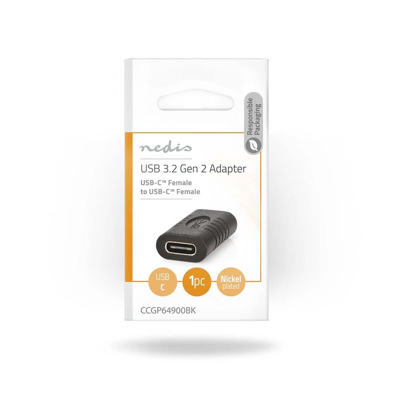 Nedis USB-C Hun Adapter, skjøter USB-C til USB-C, 4K@60Hz 