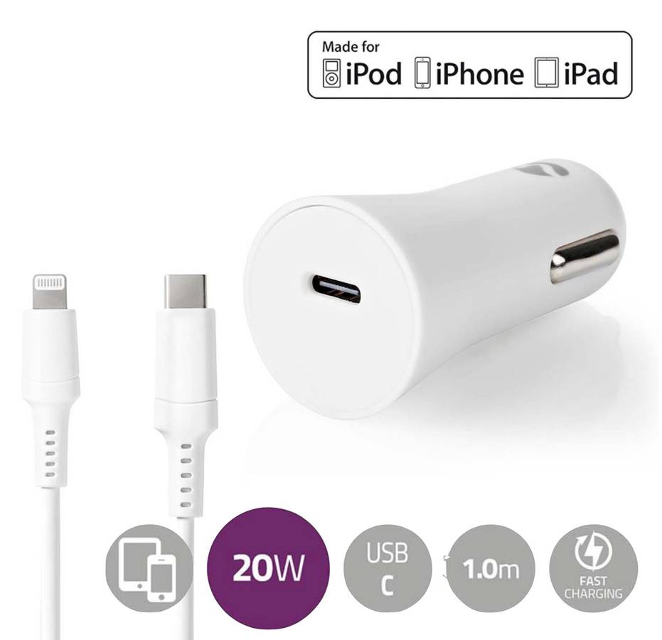 Nedis Billader 20W, Fast Charging, USB-C, Inkludert Lightning-kabel, Apple-sertifisert