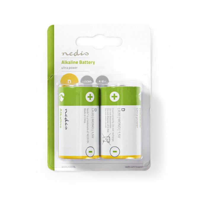 Hovedbilde Nedis Alkaliske Batteri D, 2 stk