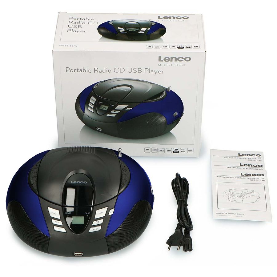 Lenco SCD-37 USB Blue Portable  CD and USB player med radio