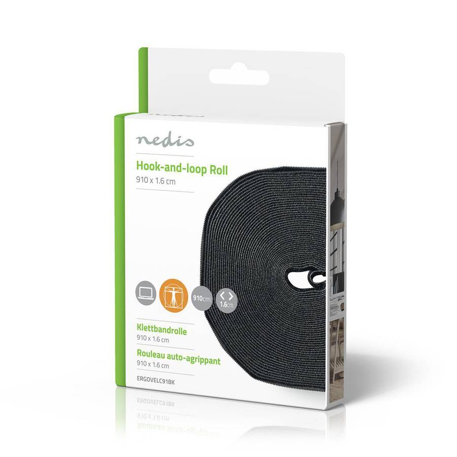 Nedis Velcro Cable Roll, 910cm borrelåsbånd som kan klippes til ønsket lengde