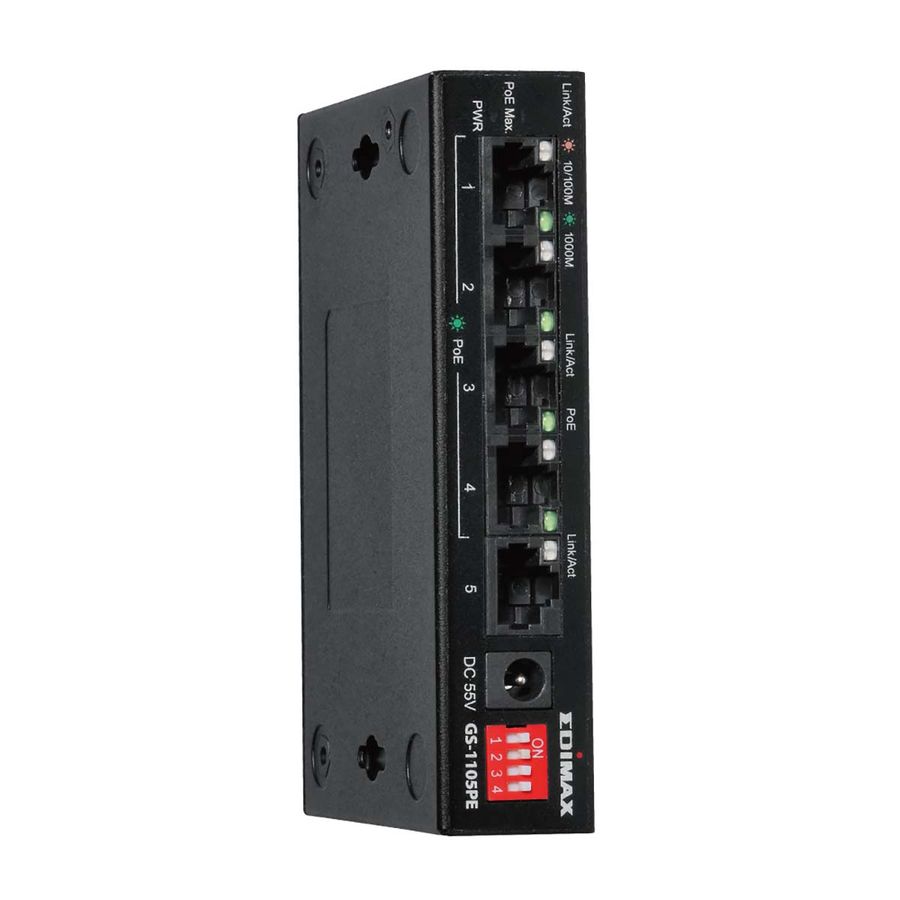 Edimax GS-1105PE Switch, 5-port Gigabit PoE+-bryter med 4 PoE+-porter og DIP-bryter