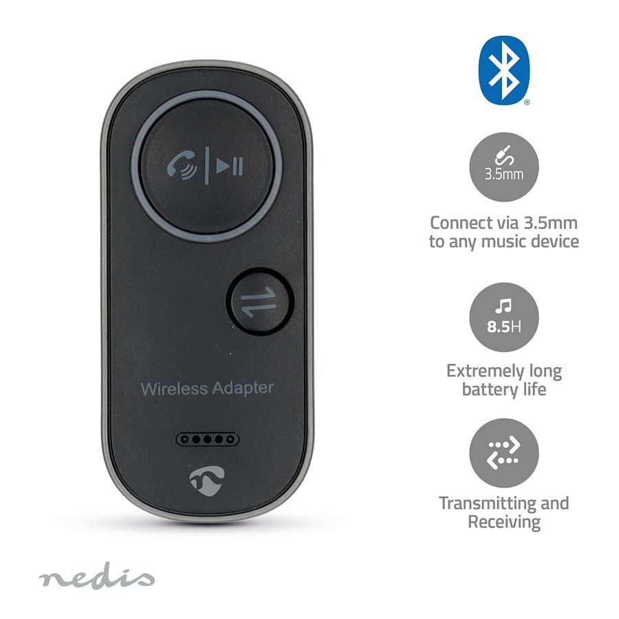 Nedis Bluetooth sender & mottaker, koble til to enheter samtidig