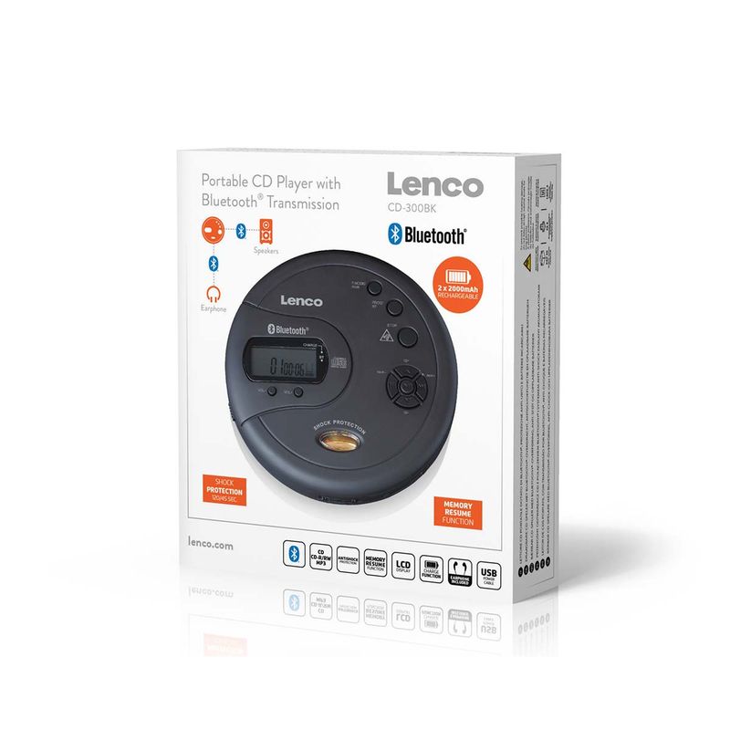Lenco CD-300BK Bærbar Bluetooth® CD-MP3-spiller med antishock Svart