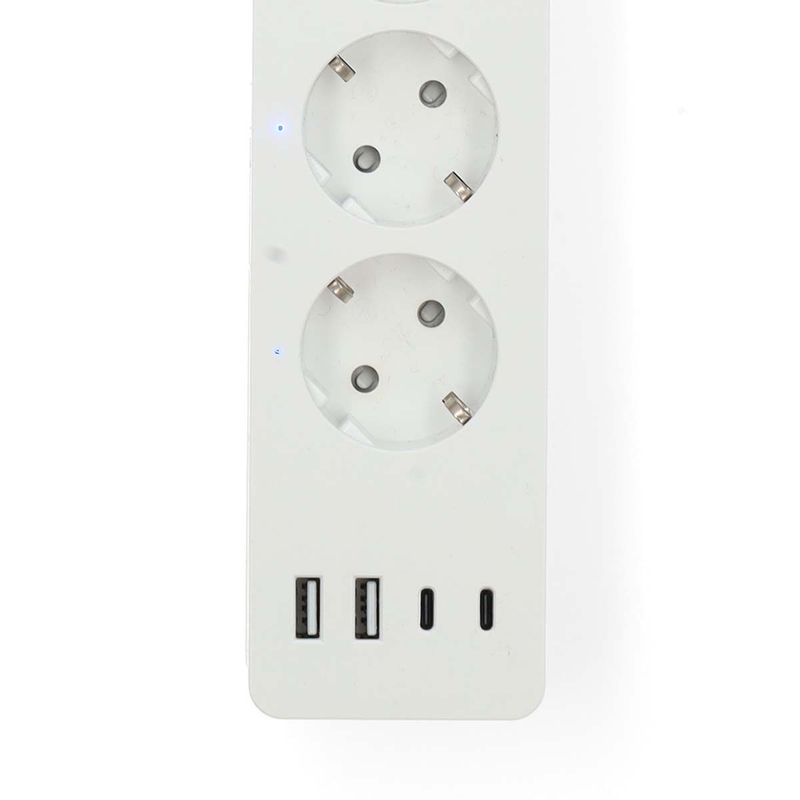 SmartLife Wi-Fi 4-veis strømforgrener, 4 USB A/C-porter, 16A, 3680W, 2m kabel