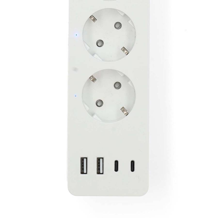 SmartLife Wi-Fi 4-veis strømforgrener, 4 USB A/C-porter, 16A, 3680W, 2m kabel