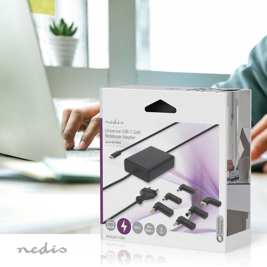 Nedis Notebook Adapter, 65W, 5/9/12/15/20V DC, 2.4/3.0/3.25 A