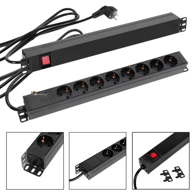 Hovedbilde Adam Hall RACK PDU 8S – 19” Strømskinne med 8 uttak og strømbryter