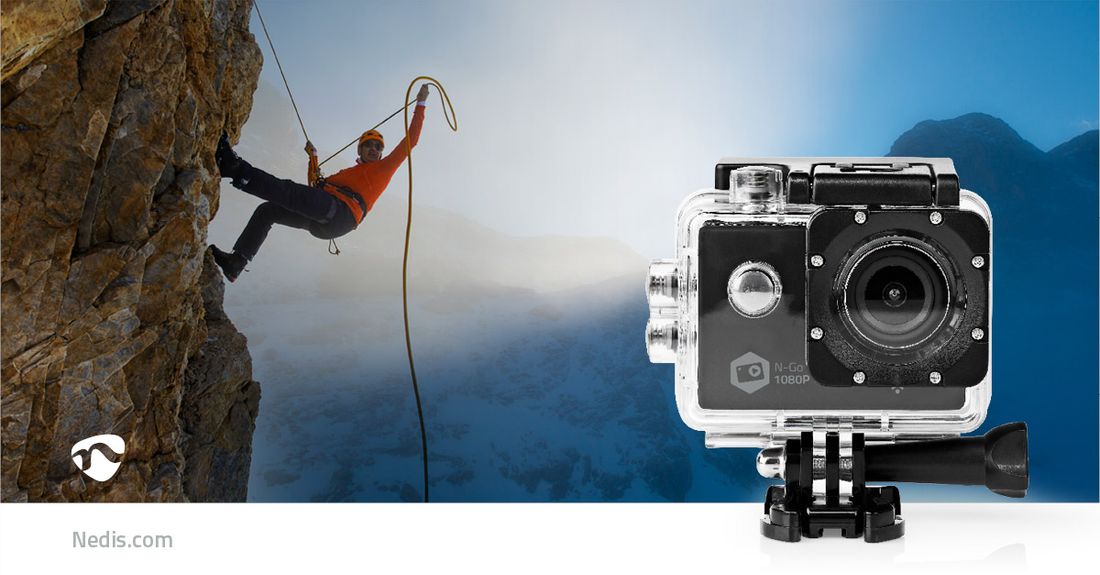 Nedis Actionkamera 1080p@30fps, 12 MPixel, WiFi, HD, vanntett opptil 30M, montering inkludert